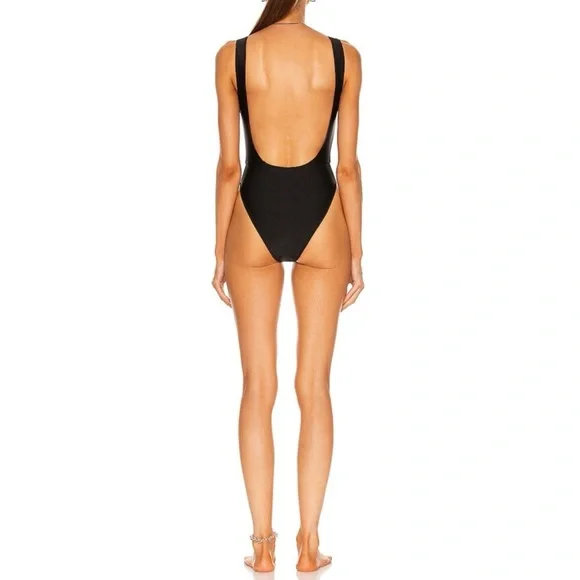 NWT Alexander Wang Cutout Logo Swimsuit Black Rhinestone Spring Break Beach S - Picture 2 of 10